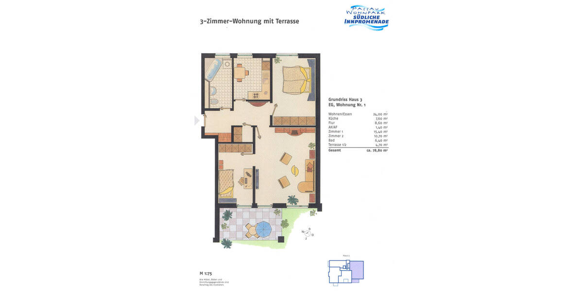 Etagenwohnung Passau Haidenhof-Süd - 3 Zimmer, 78 m&sup2;, 900&euro; | Angebot:26704176