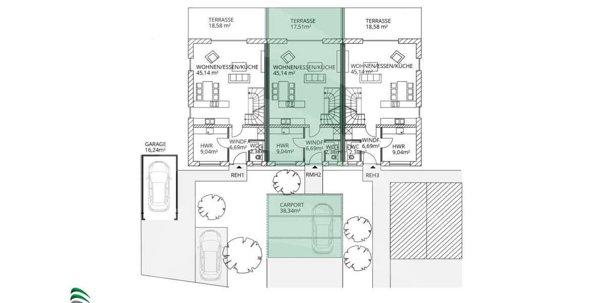 Reihenmittelhaus Büchlberg Denkhof - 4 Zimmer, 120 m&sup2;, 449.000&euro; | Angebot:25668413
