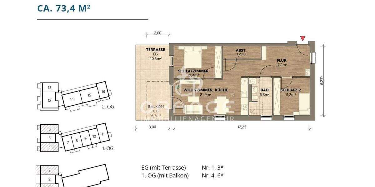 Etagenwohnung Pocking Hartkirchen - 2 Zimmer, 71 m&sup2;, 297.407&euro; | Angebot:25670736