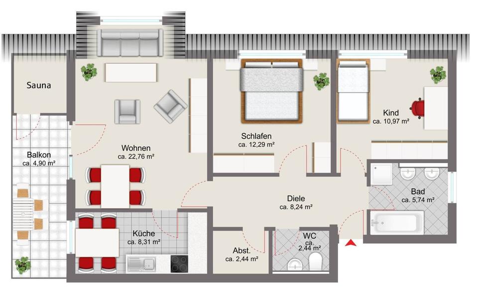 Etagenwohnung Salzweg - 3 Zimmer, 78 m&sup2;, 771&euro; | Angebot:25482391