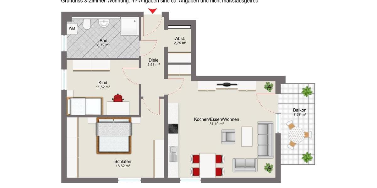 Etagenwohnung Passau Auerbach - 3 Zimmer, 80 m&sup2;, 1.060&euro; | Angebot:26261320