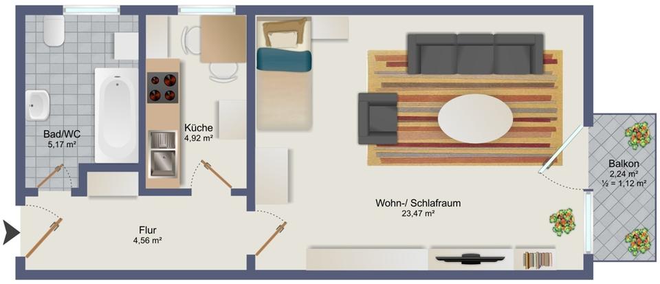 Etagenwohnung Passau Maierhof - 1 Zimmer, 39 m&sup2;, 420&euro; | Angebot:25872004
