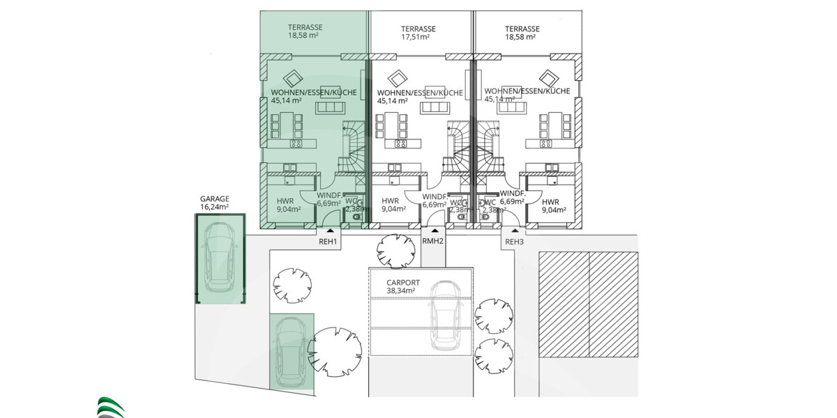 Reihenendhaus Büchlberg Denkhof - 4 Zimmer, 121 m&sup2;, 509.900&euro; | Angebot:25771000
