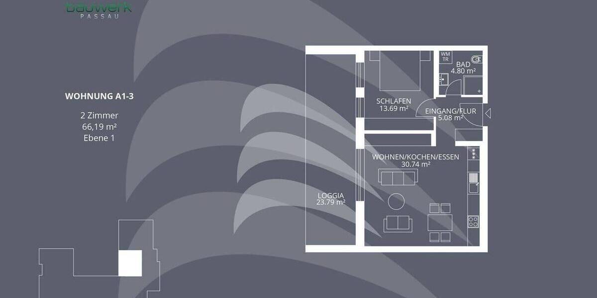 Etagenwohnung Passau Grubweg - 2 Zimmer, 66 m&sup2;, 800&euro; | Angebot:26274378