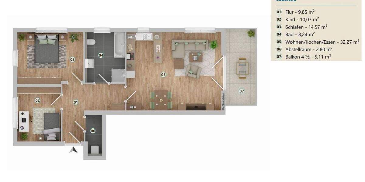 Etagenwohnung Aicha vorm Wald Frauenholz - 3 Zimmer, 82 m&sup2;, 279.900&euro; | Angebot:25769567