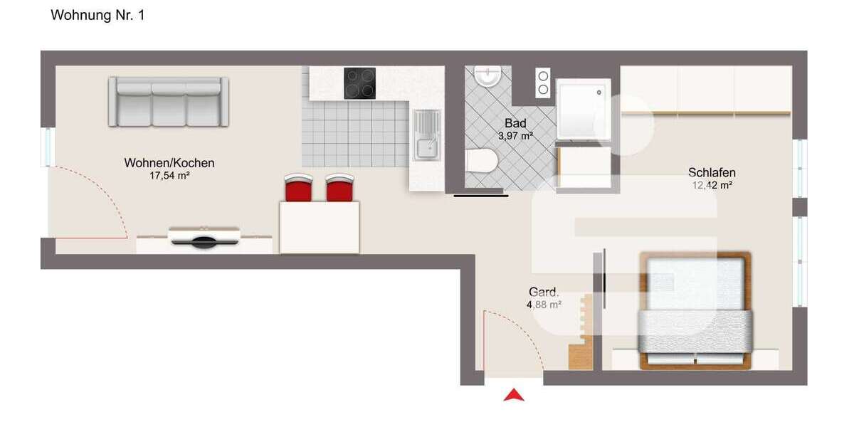 Etagenwohnung Passau Maierhof - 2 Zimmer, 39 m&sup2;, 536&euro; | Angebot:25238296
