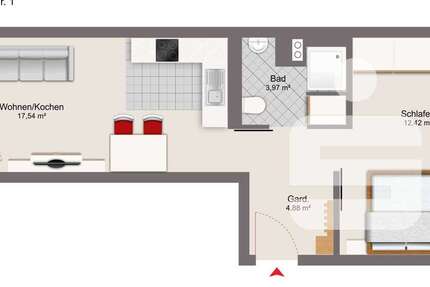 Wohnung Passau Maierhof - 2 Zimmer, 39 m&sup2;, 536&euro; | Angebot:25238296