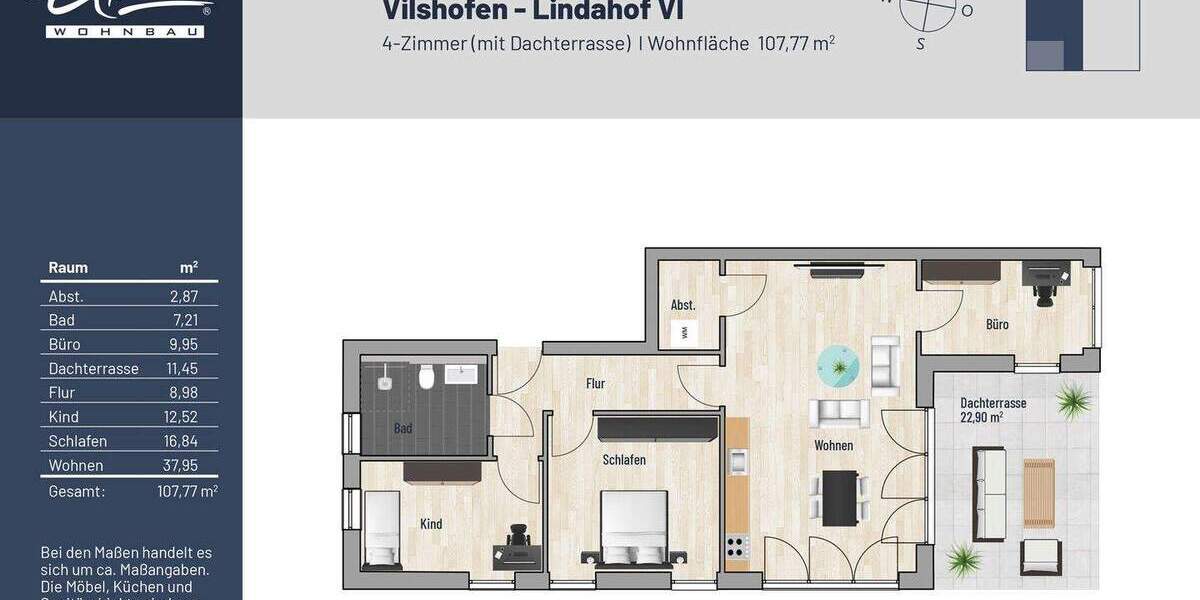Etagenwohnung Vilshofen an der Donau Lindahof - 4 Zimmer, 107 m&sup2;, 429.000&euro; | Angebot:25690427