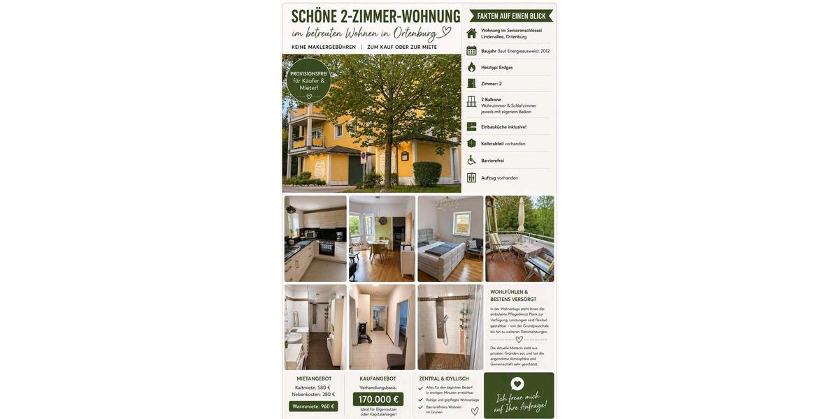 Etagenwohnung Ortenburg - 2 Zimmer, 62 m&sup2;, 170.000&euro; | Angebot:27226198