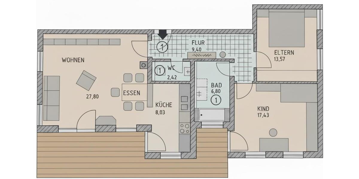 Erdgeschoßwohnung Passau Maierhof - 3 Zimmer, 93 m&sup2;, 975&euro; | Angebot:25304937