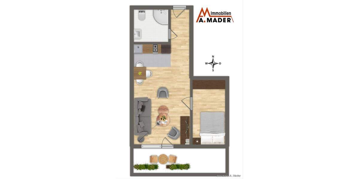 Etagenwohnung Bad Griesbach i.Rottal Bad Griesbach - 1 Zimmer, 32 m&sup2;, 87.900&euro; | Angebot:25688100