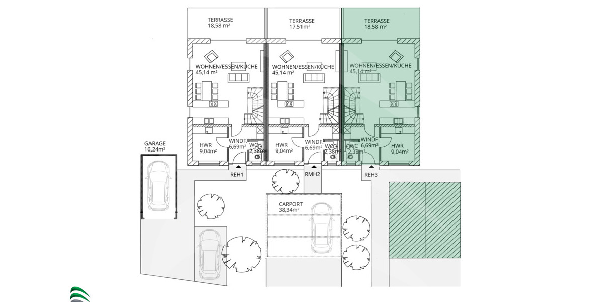 Reihenendhaus Büchlberg Denkhof - 4 Zimmer, 121 m&sup2;, 499.900&euro; | Angebot:25730942