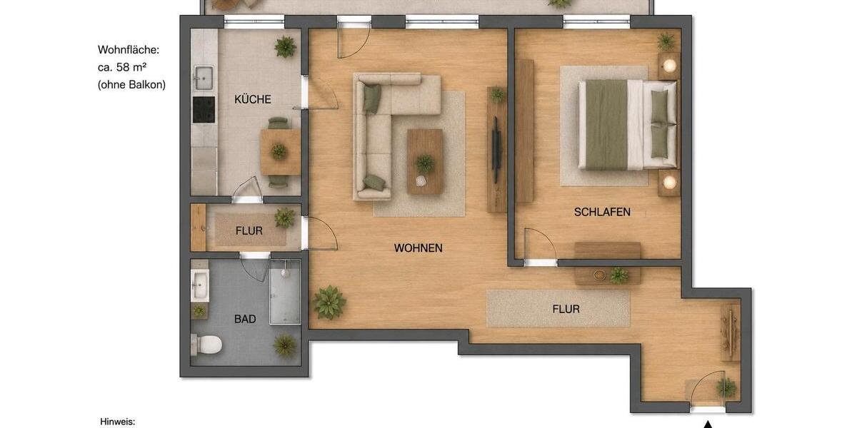 Etagenwohnung Bad Griesbach im Rottal - 2 Zimmer, 58 m&sup2;, 149.000&euro; | Angebot:26995654