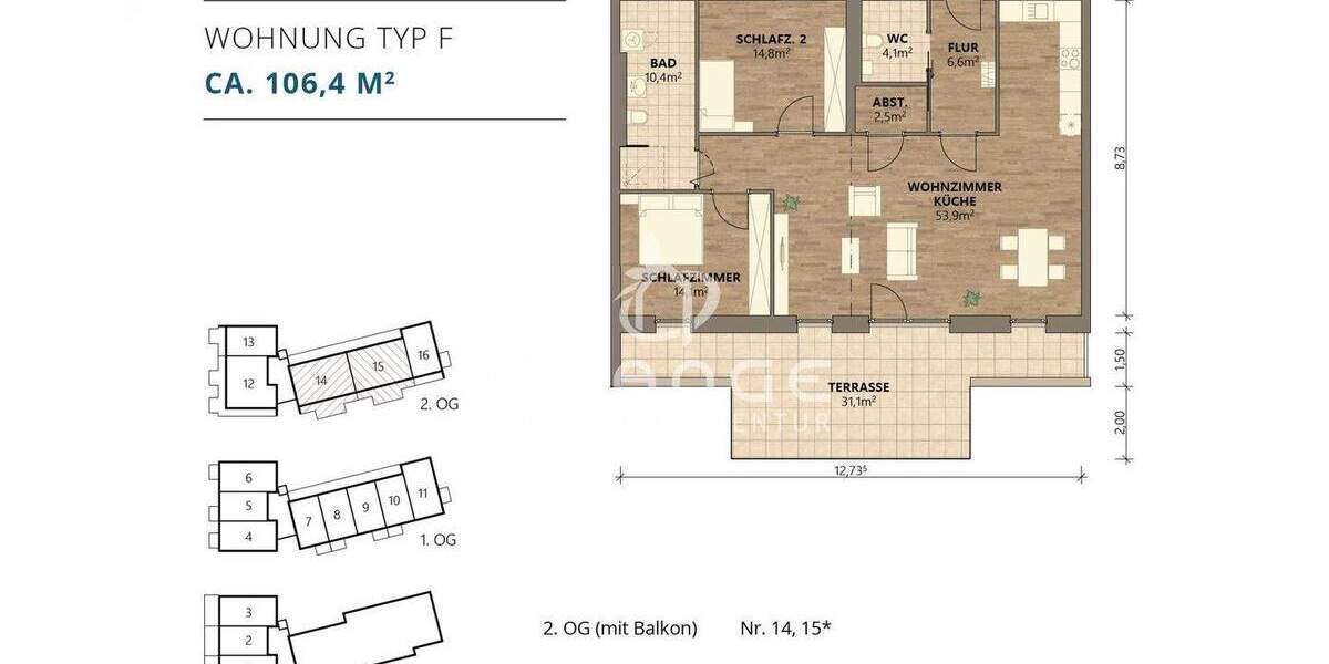 Etagenwohnung Pocking Hartkirchen - 2 Zimmer, 71 m&sup2;, 297.407&euro; | Angebot:25670736