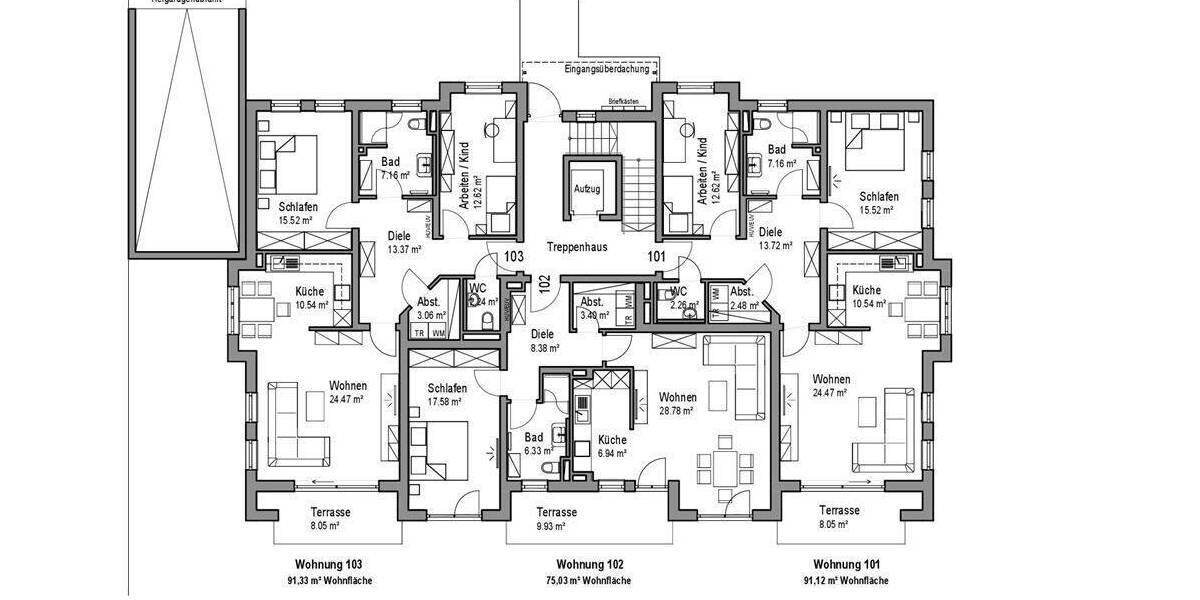 Etagenwohnung Kirchham Kirchham - 3 Zimmer, 91 m&sup2;, 389.000&euro; | Angebot:25700522