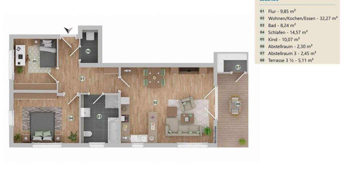 Etagenwohnung Aicha vorm Wald Frauenholz - 3 Zimmer, 82 m&sup2;, 279.900&euro; | Angebot:25730683