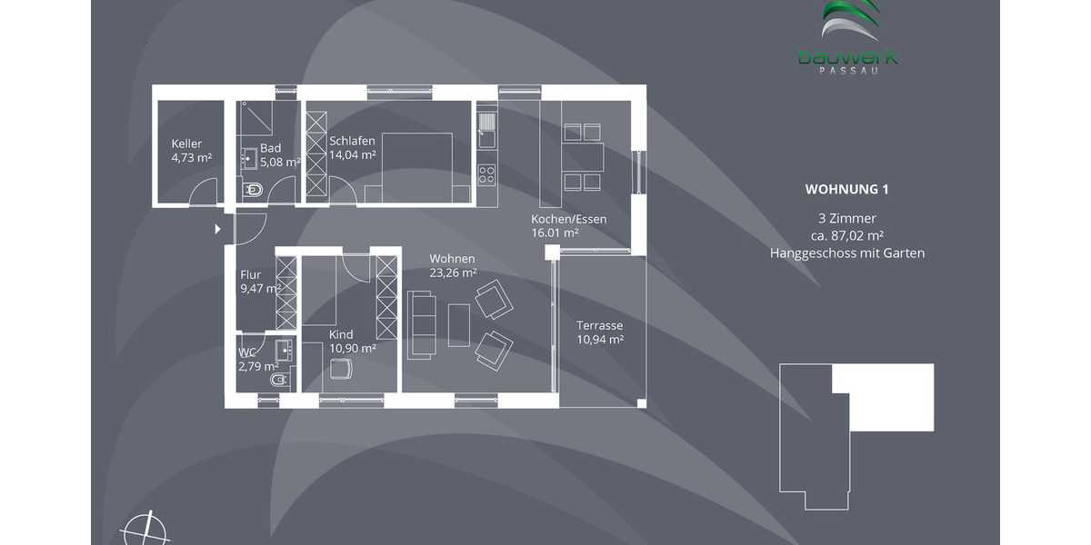 Terrassenwohnung Thyrnau Zwecking - 3 Zimmer, 87 m&sup2;, 349.900&euro; | Angebot:25669411