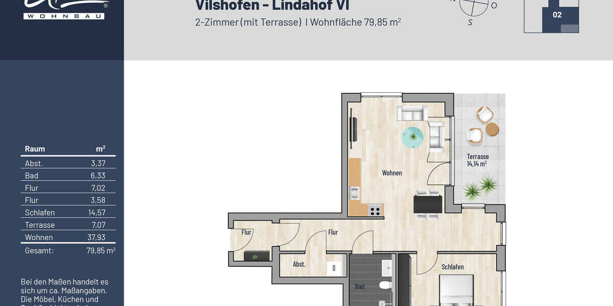 Etagenwohnung Vilshofen an der Donau Lindahof - 2 Zimmer, 79 m&sup2;, 319.000&euro; | Angebot:25690408