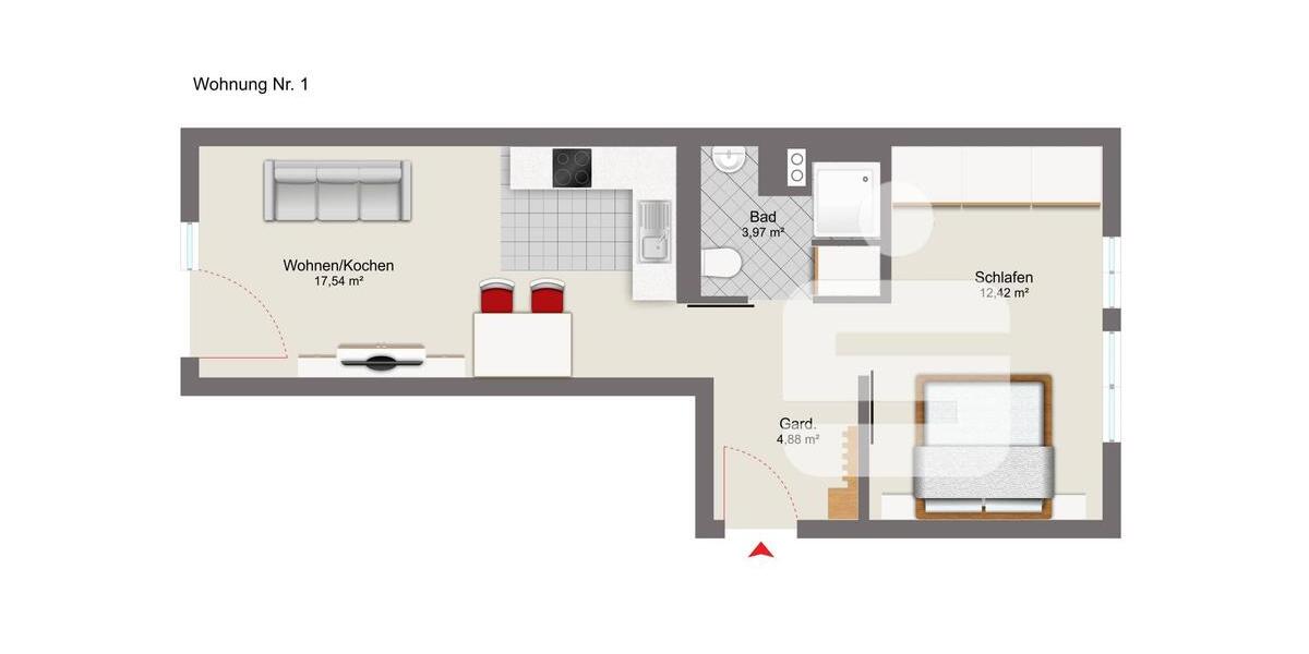 Erdgeschoßwohnung Passau Maierhof - 2 Zimmer, 39 m&sup2;, 536&euro; | Angebot:25268956