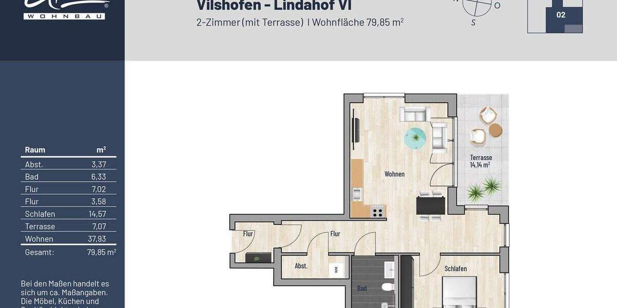 Etagenwohnung Vilshofen an der Donau Lindahof - 2 Zimmer, 79 m&sup2;, 319.000&euro; | Angebot:25690408