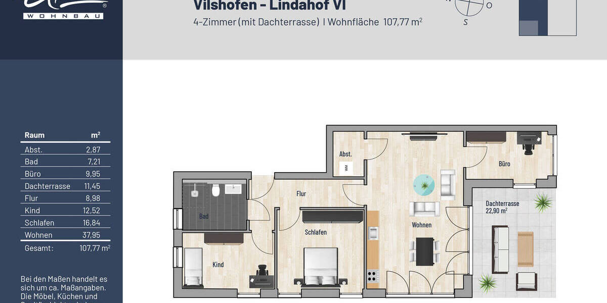 Etagenwohnung Vilshofen an der Donau Lindahof - 4 Zimmer, 107 m&sup2;, 429.000&euro; | Angebot:25690427