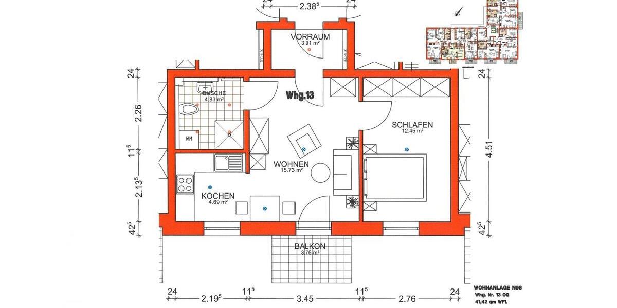Etagenwohnung Passau Auerbach - 2 Zimmer, 41 m&sup2;, 650&euro; | Angebot:26048481