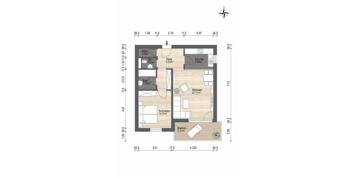 Etagenwohnung Passau Maierhof - 2 Zimmer, 59 m&sup2;, 179.000&euro; | Angebot:27226263